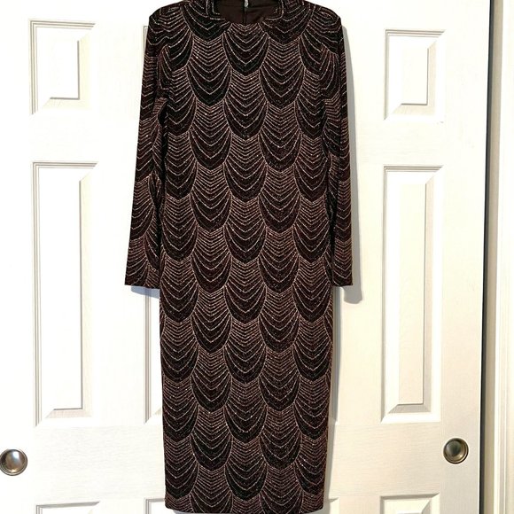 Nine West Black and Gold Midi Dress - Picture 1 of 6